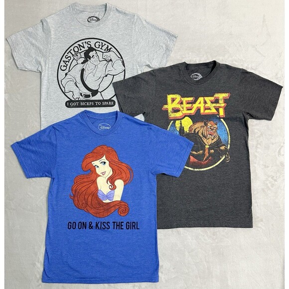 Disney Other - Disney Men's S Ariel Gaston Beast Graphic Tee Lot 3 Little Mermaid Beauty Beast